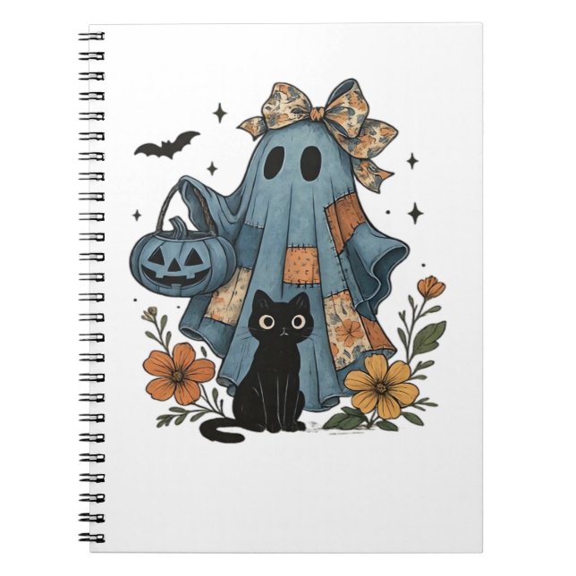 Patchwork Halloween Ghost black Cat Essential T-Sh Notebook (Front)