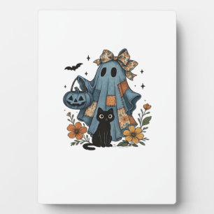 Patchwork Halloween Ghost black Cat Essential T-Sh Plaque