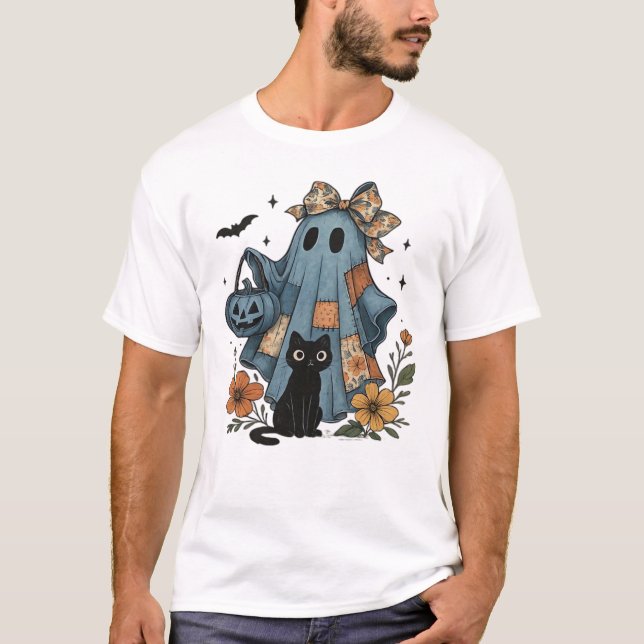 Patchwork Halloween Ghost black Cat Essential T-Sh T-Shirt (Front)