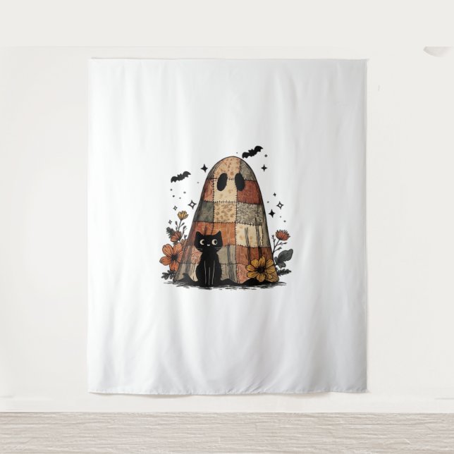 Patchwork Halloween Ghost black cat Essential T-Sh Tapestry (Front)