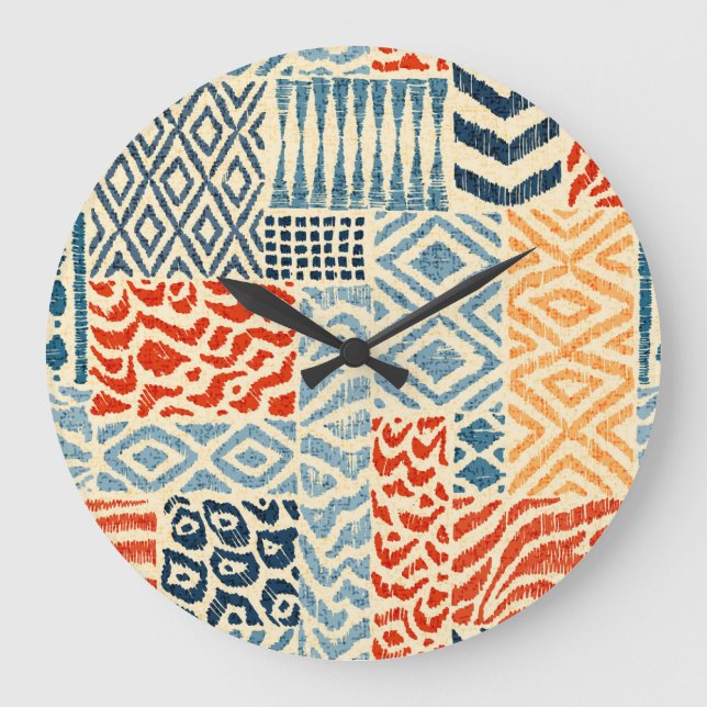 Patchwork Hand Drawn Textures Collection Large Clock (Front)