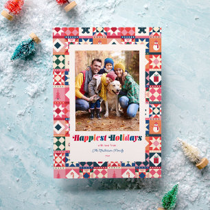 Patchwork Happiest Holidays Multicolored Photo Holiday Card