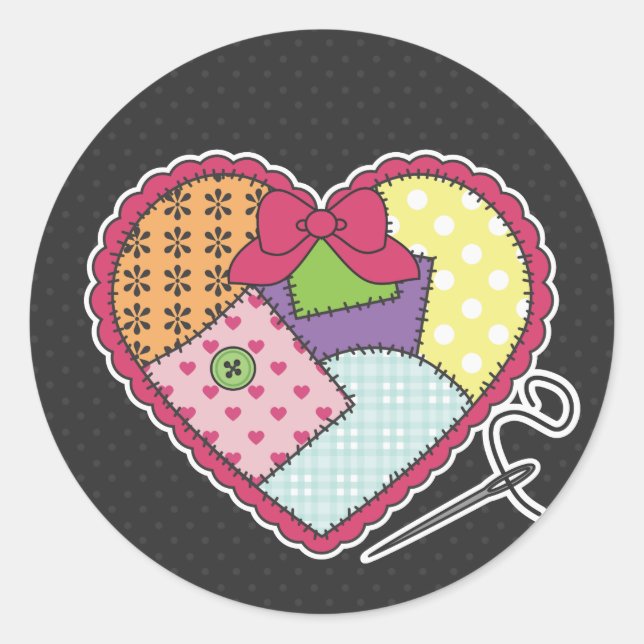 Patchwork Heart Classic Round Sticker (Front)