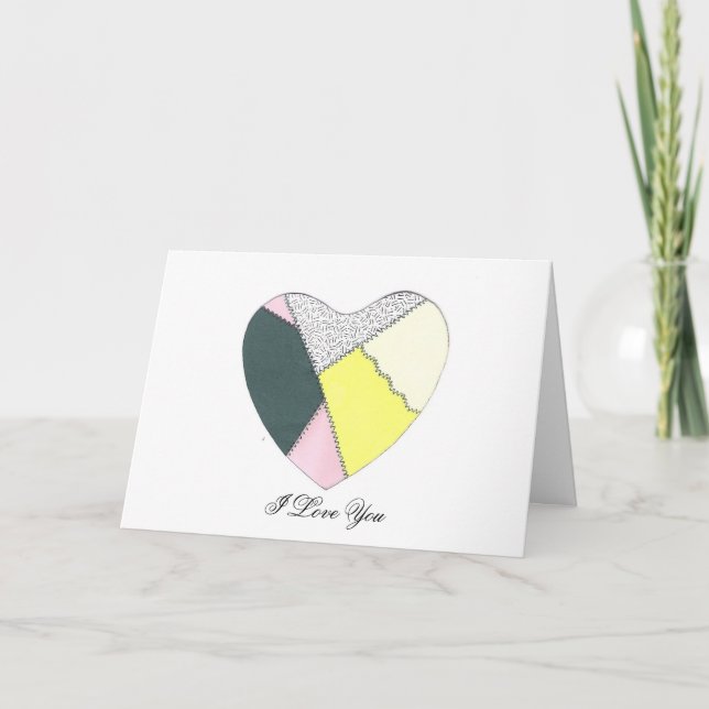Patchwork Heart I Love You Valentine Holiday Card (Front)