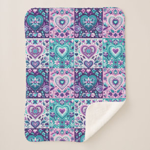 Patchwork Heart Quilt Sherpa Blanket