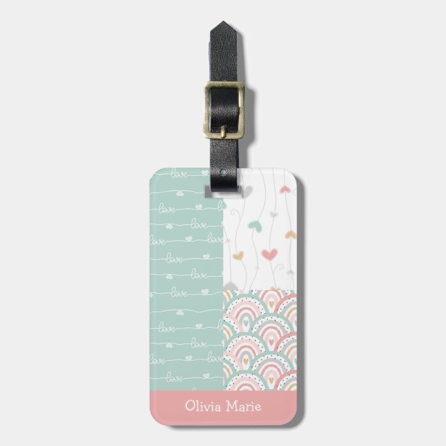 Patchwork Heart Rainbow Pastel Kids Luggage Tag (Front Vertical)