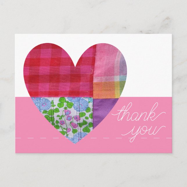 Patchwork Heart Thank You Postcard Customisable (Front)
