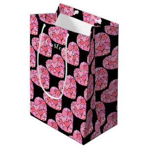 Patchwork Hearts Black Gift Bag