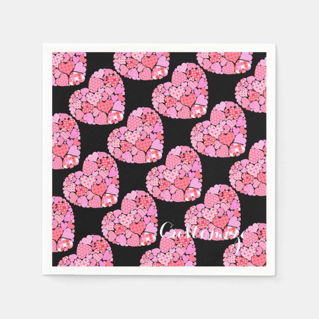 Patchwork Hearts Black Napkins (Front)