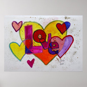 Patchwork Hearts Love Art Painting Poster Print