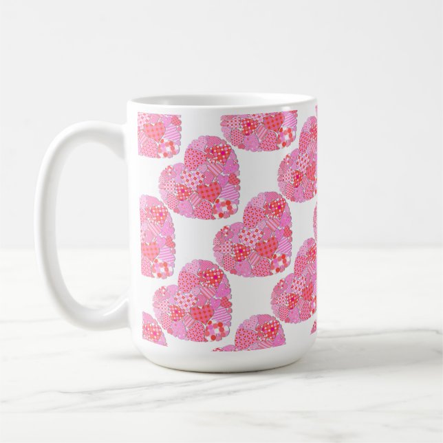 Patchwork Hearts White Coffee Mug (Left)