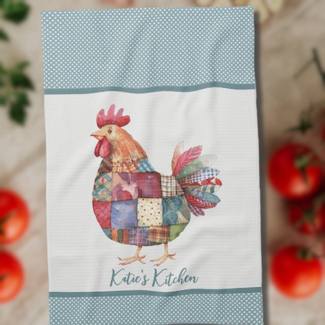 Patchwork Hen and Blue Polka Dots Tea Towel (Creator Uploaded)