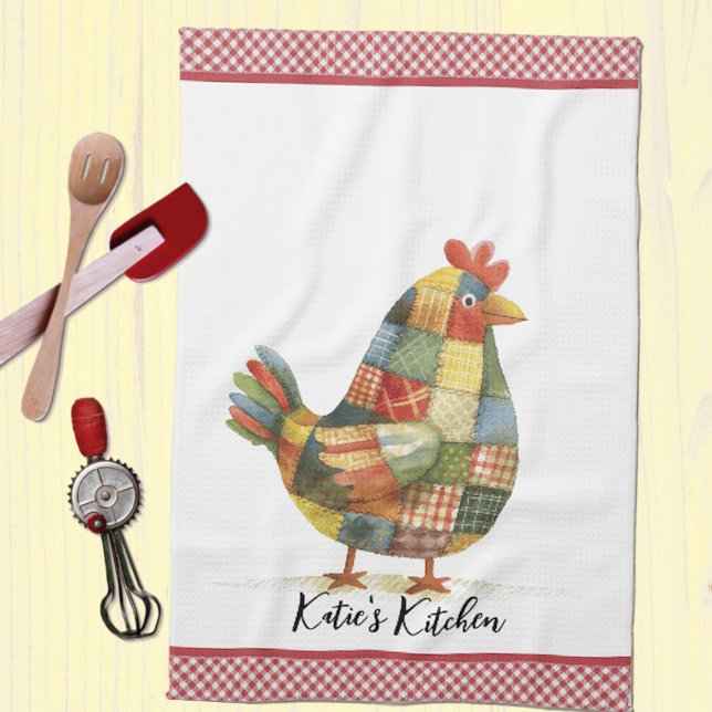Patchwork Hen and Red Gingham  Tea Towel (Creator Uploaded)