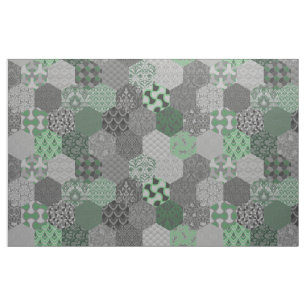 Patchwork Hexagons Green and Grey Fabric