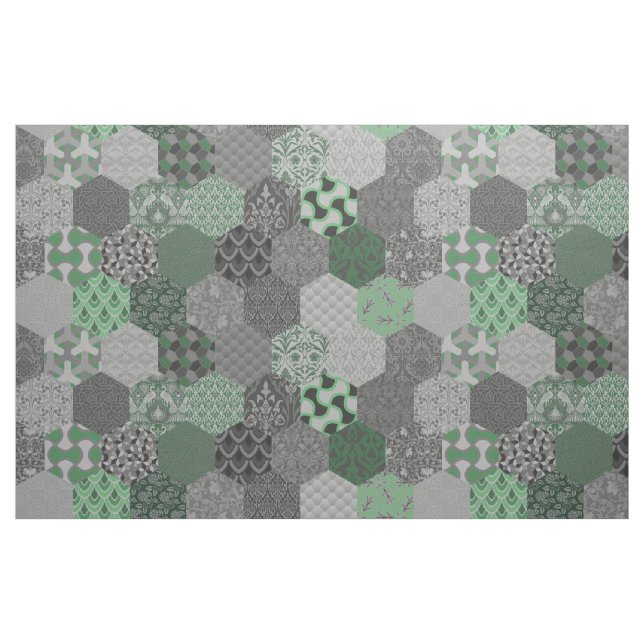 Patchwork Hexagons Green and Grey Fabric (Fat Quarter)