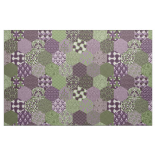 Patchwork Hexagons Purple and Green Fabric