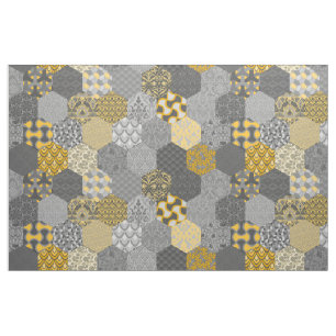 Patchwork Hexagons Yellow and Grey Fabric