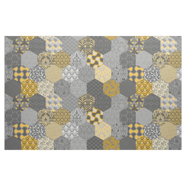 Patchwork Hexagons Yellow and Grey Fabric (Fat Quarter)