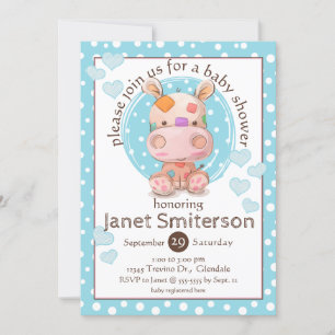 Patchwork Hippo Baby Shower, blue Invitation