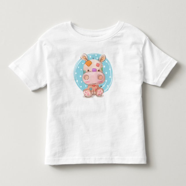 Patchwork Hippo Blue Toddler T-Shirt (Front)