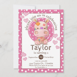 Patchwork Hippo Child's Pink Birthday Invitation