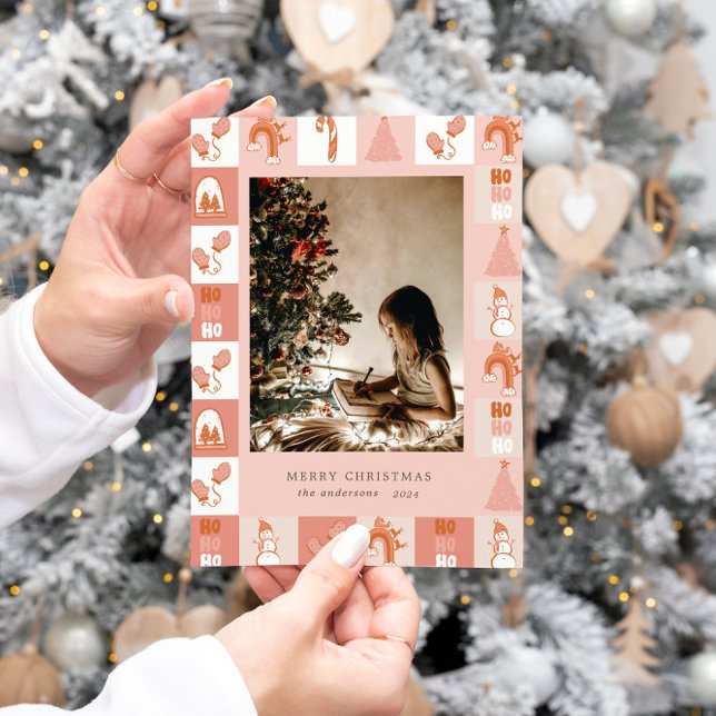 Patchwork Holiday Motif Photo Holiday Card (Creator Uploaded)