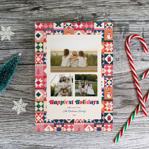 Patchwork Holidays Multicolored Three Photo Holiday Card