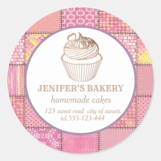 Patchwork Homemade cupcakes and sweets Classic Round Sticker (Front)