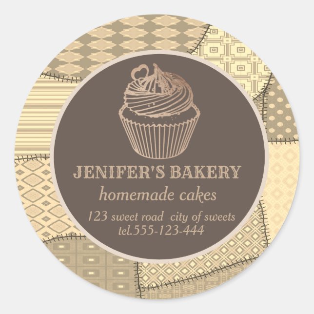 Patchwork Homemade cupcakes and sweets Classic Round Sticker (Front)