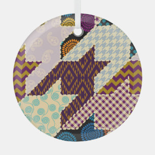 Patchwork Hounds-tooth: Vintage Seamless Backgroun Glass Tree Decoration