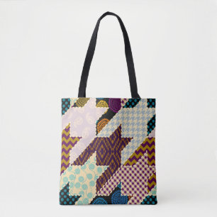 Patchwork Hounds-tooth: Vintage Seamless Backgroun Tote Bag