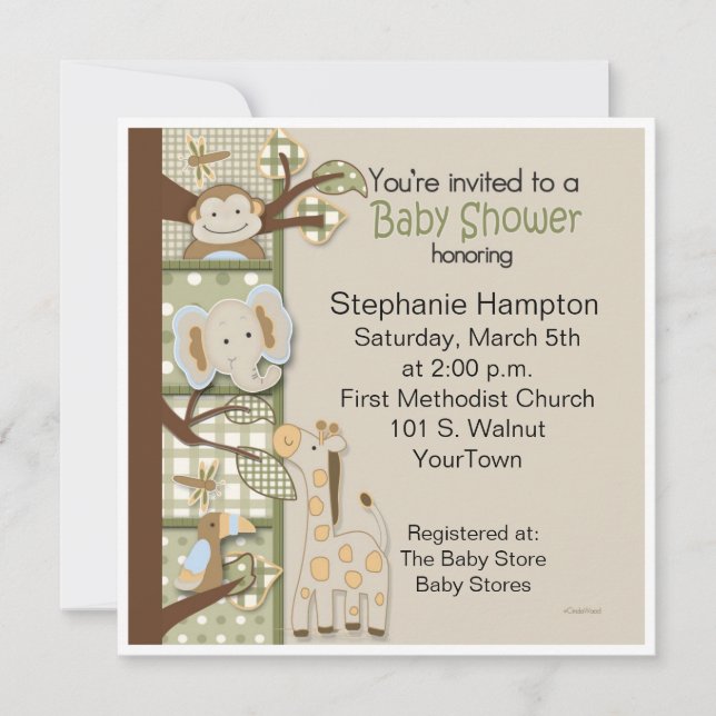 Patchwork in Greens Baby Shower Invitation (Front)