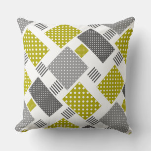 Patchwork in polka dots and stripes olive green cushion