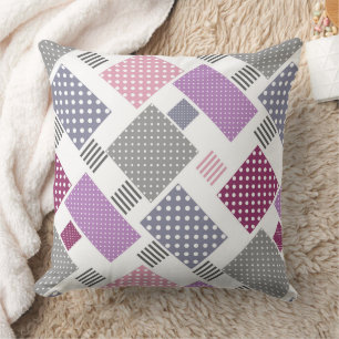 Patchwork in polka dots and stripes pink and plum  cushion