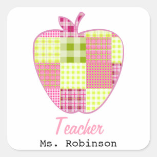 Patchwork Inspired Plaid Apple Teacher Square Sticker