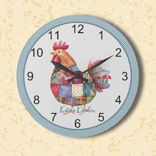 Patchwork Kitchen Hen and Polka Dots Large Clock (Creator Uploaded)