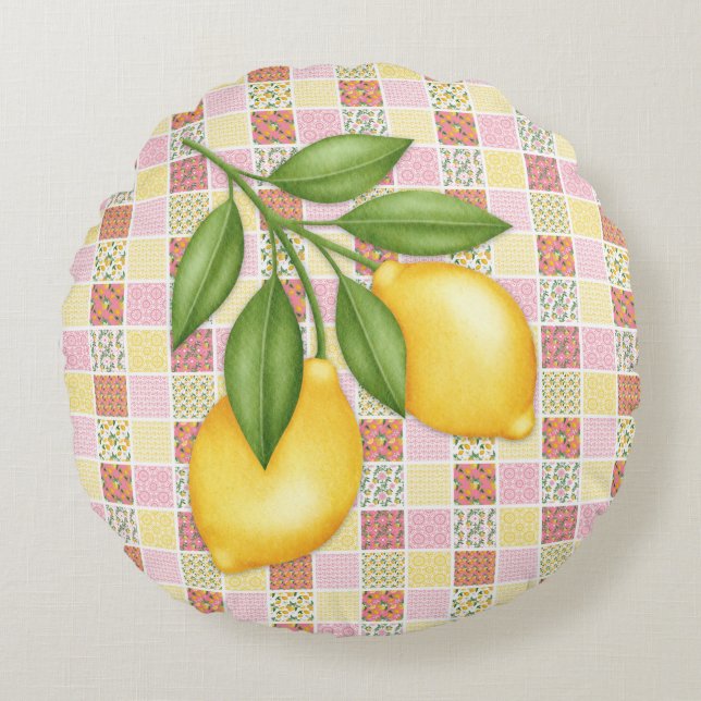 Patchwork Lemon Round Cushion (Front)