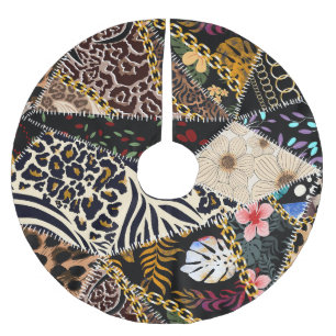 Patchwork Leopard: Ethnic Lining Design. Brushed Polyester Tree Skirt