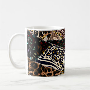 Patchwork Leopard: Ethnic Lining Design. Coffee Mug
