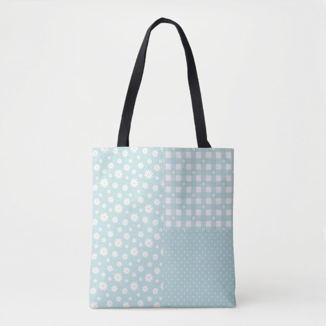 Patchwork Light Turquoise Spring Pattern Tote Bag (Front)