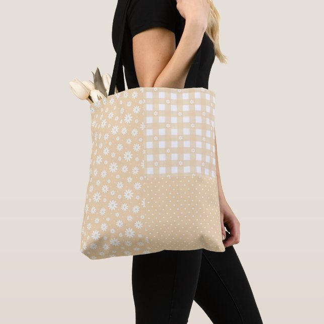 Patchwork Light Yellow Spring Pattern Tote Bag (Close Up)