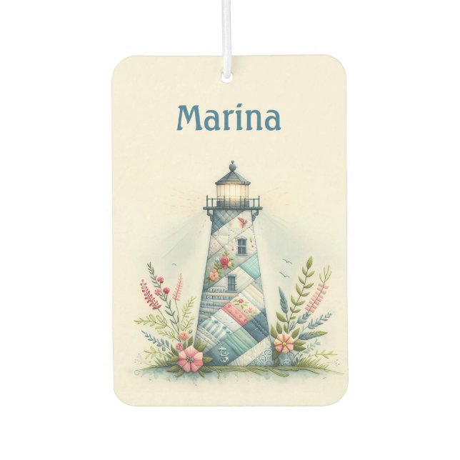 Patchwork Lighthouse Coastal Floral Scene Car Air Freshener (Front)