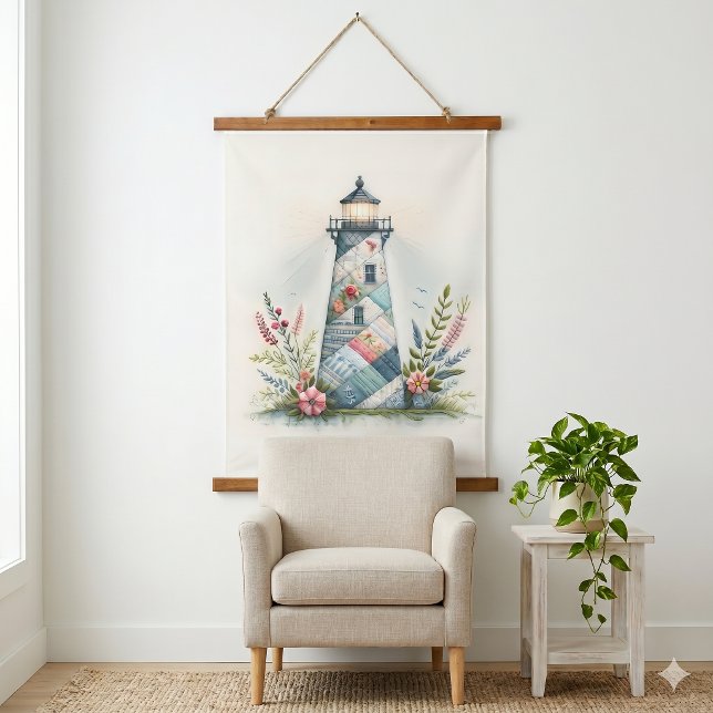 Patchwork Lighthouse Coastal Floral Scene Hanging Tapestry (Patchwork Lighthouse Coastal Floral Scene Hanging Tapestry)