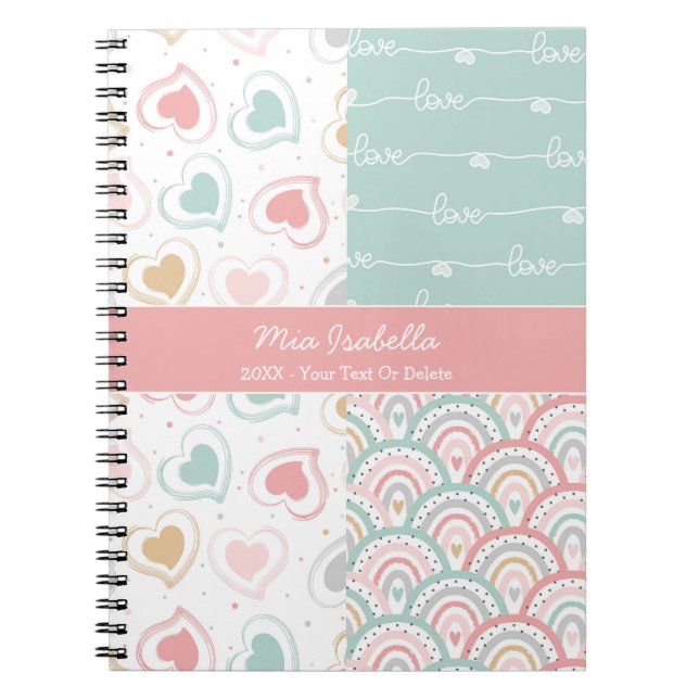 Patchwork Love Hearts Rainbow Pastel - Notebook (Front)