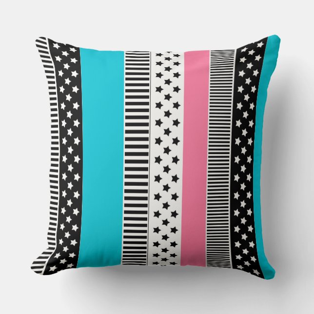 Patchwork made of multi-coloured strips of fabric  cushion (Front)