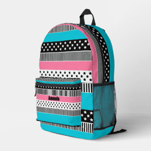 Patchwork made of multi-coloured strips of fabric printed backpack