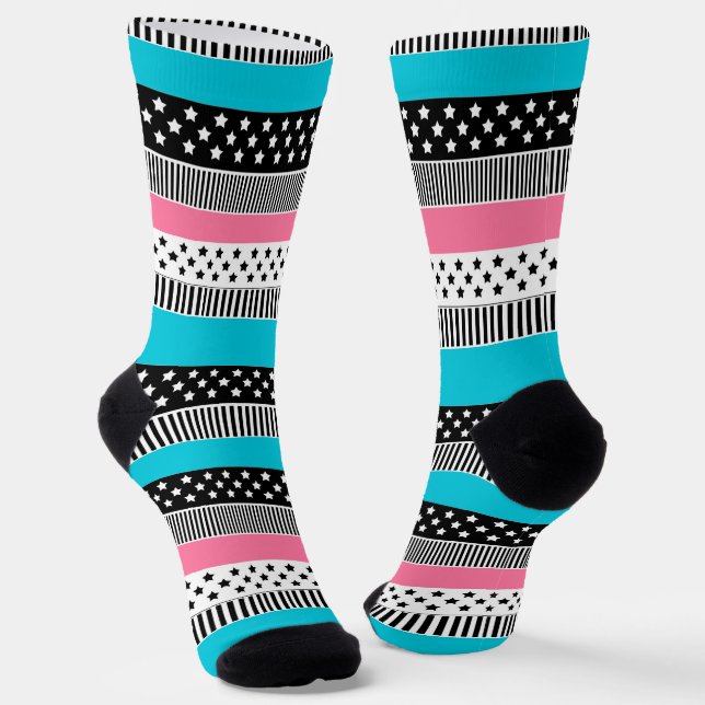 Patchwork made of multi-coloured strips of fabric  socks (Angled)