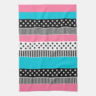 Patchwork made of multi-coloured strips of fabric tea towel