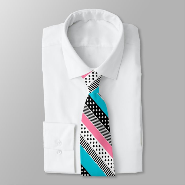 Patchwork made of multi-coloured strips of fabric  tie (Tied)