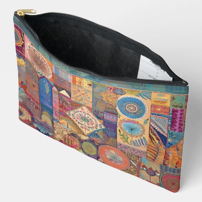 Patchwork Mandala Zippered Pouch (Open)